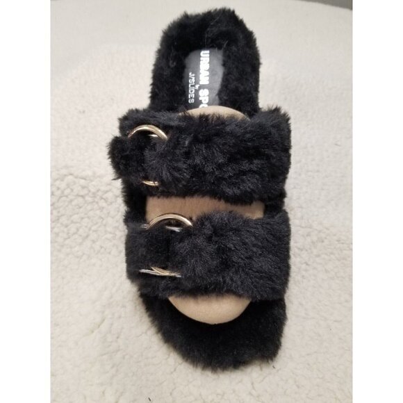 J/Slides Urban Sport Womens Slippers BABEE Black Faux Fur Slide  Size 10 M - Picture 2 of 4